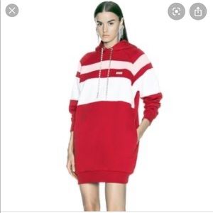 MSGM RED WHITE PINK SWEATSHIRT HOODIE DRESS S/M